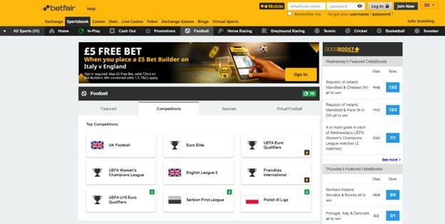 Betfair Home Page Screenshot