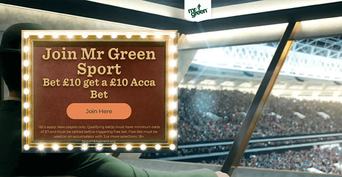 screenshot of mr green sign up offer