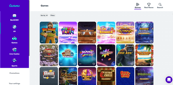 Screenshot Of Casumo Slots Page