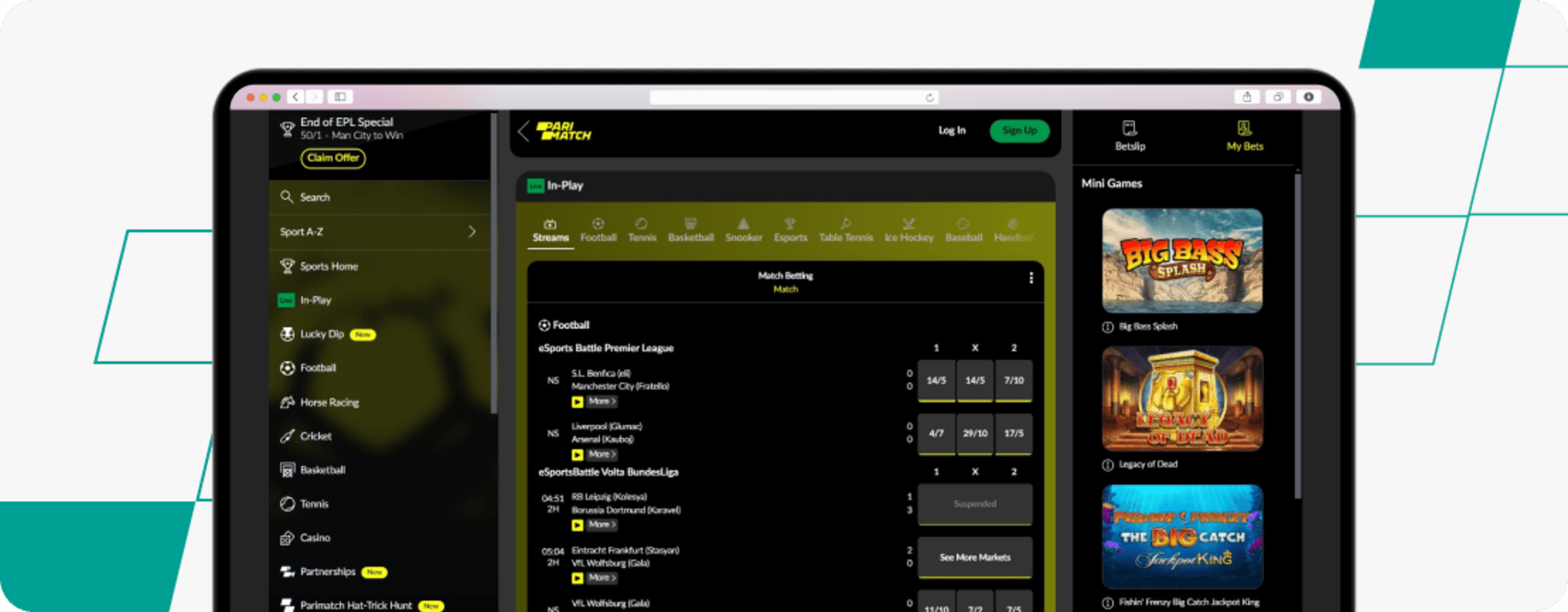 Parimatch eSport Betting desktop screenshot