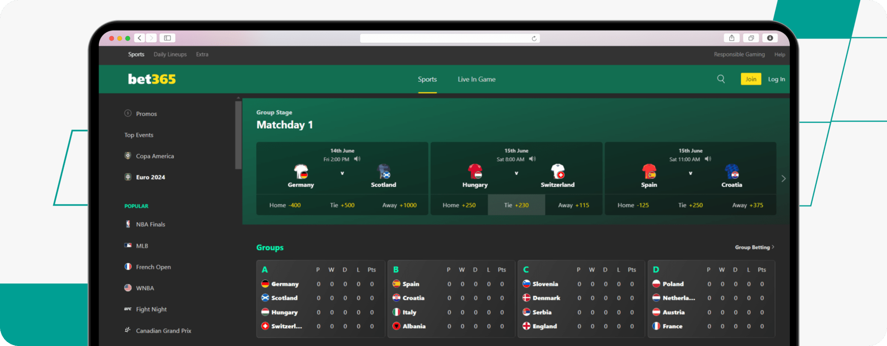 desktop screenshot of bet365 homepage cash out betting