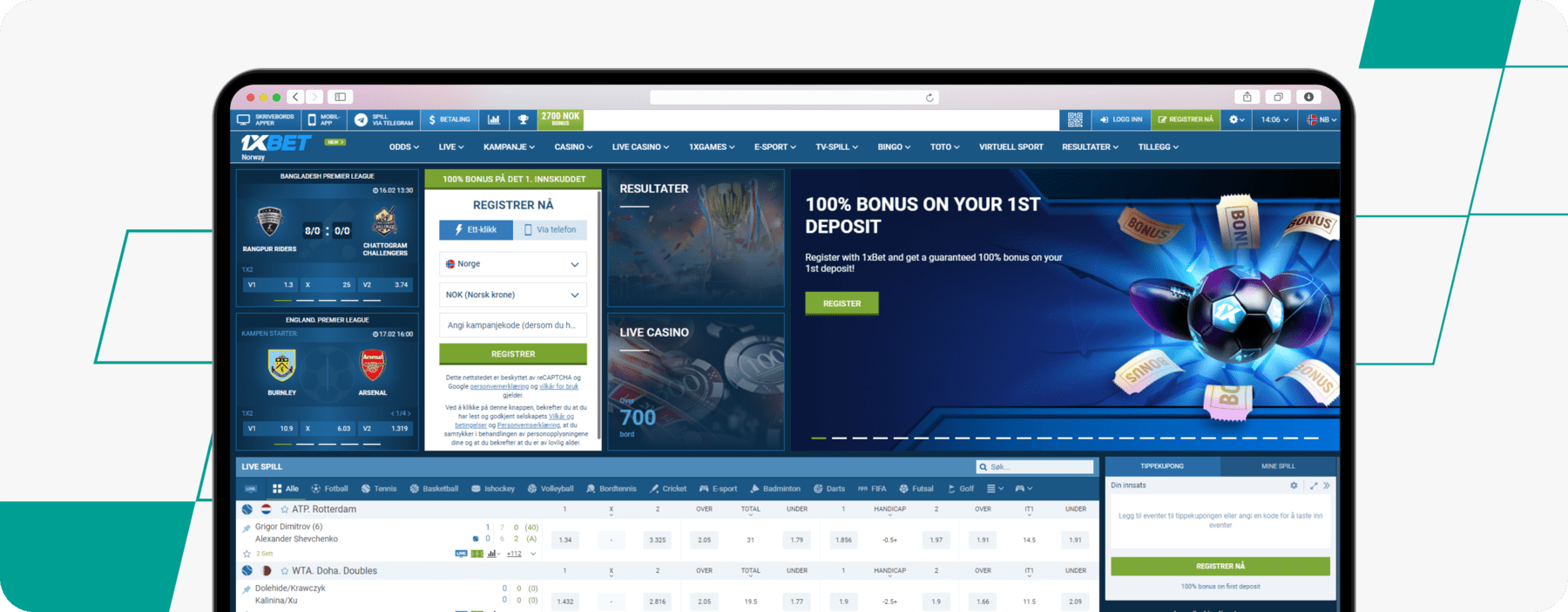 1xBet Norway screenshot