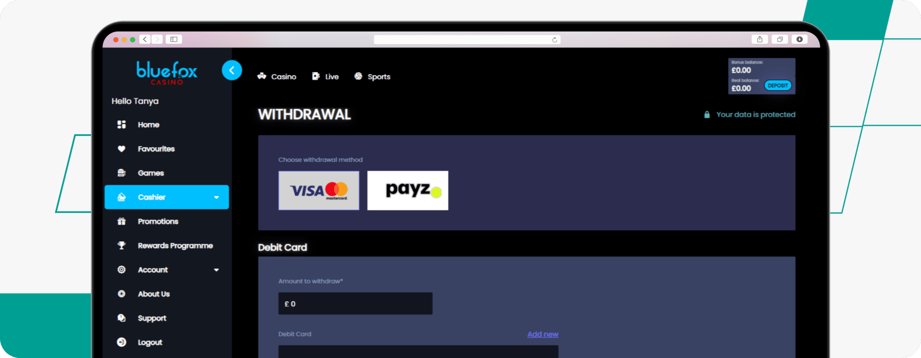 bluefox withdrawal page desktop