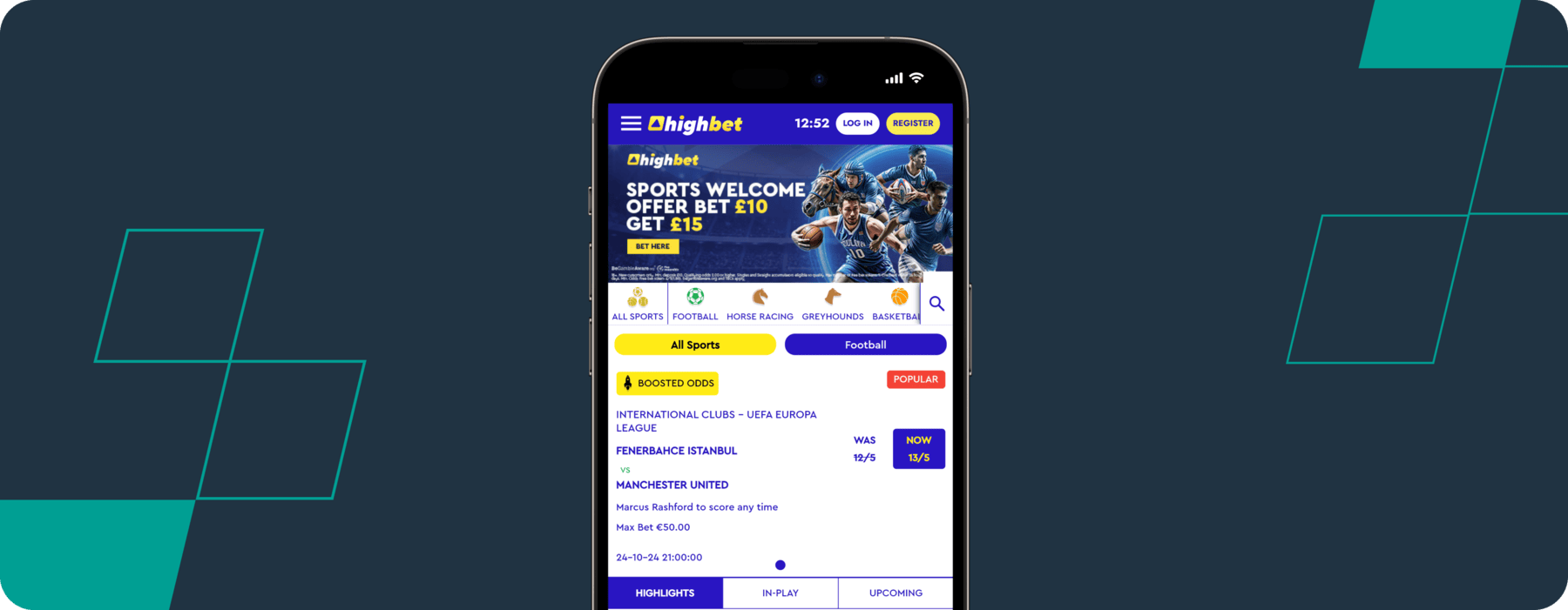 screenshot of highbet mobile site